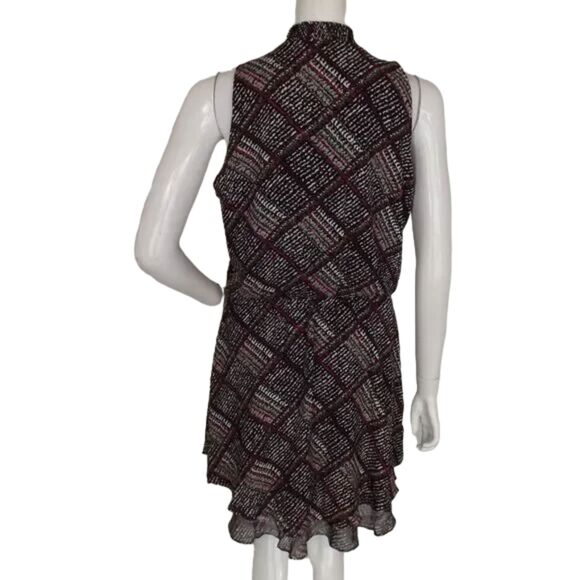 WHBM Dress, M, Smocked Neck/Keyhole, Sleeveless, Black/Purple-White Geometric - Picture 5 of 14